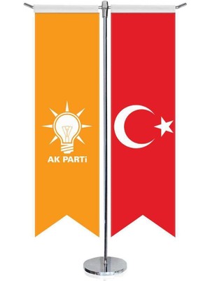 Asilmeydan Turuncu Akparti Akp Bayrağı ve Türkiye Kırlangıç Saten T Direk Masa Bayrağı 2'li
