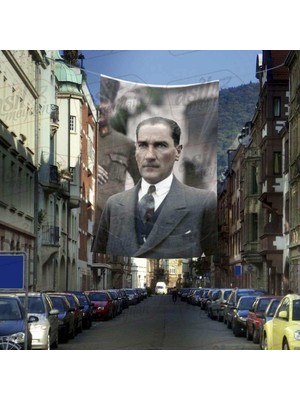 Asilmeydan Gazi Mustafa Kemal Atatürk - Şık Takım Elbiseli - Modern Atatürk Cephe Poster Bayrak -4x6 Metre