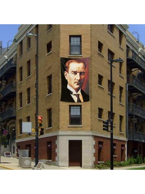Asilmeydan Sivil Gazi Mustafa Kemal Atatürk Portre Poster Cephe Bayrağı - 2x3 Metre