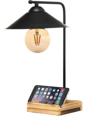 Modern Ahşap ve Metal Masa Lambası, Şık Siyah Tasarım
