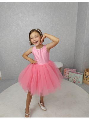 Kız Çocuk Abiye Elbise Ada, Pembe Yaka Incili,tütü Elbise