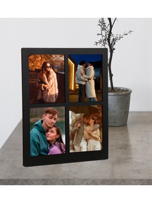 Kişiye Özel 4 Fotoğraflı Ahşap Mdf Resimli Kolaj Çerçeve (Siyah)