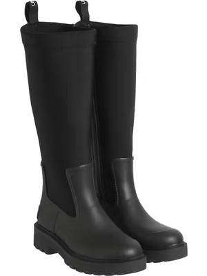 Kadın Traktör Tabanlı Neopren Kumaşlı Yağmur Çizmesi - Siyah