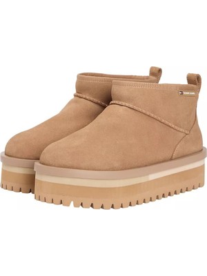 Kadın Süet Platform Tabanlı Kar Botu - Bej