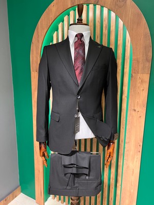 Cemden Erkek Siyah Regular Fit Sivri Yaka Takım Elbise 2959-01