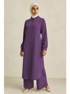 56124 Önü Düğmeli Kol Ucu Manşetli Krep Ikili Takım #04-25#