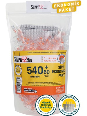 Süzen 92 Sigara Ağızlığı Filtresi Slim 540'lı Ekonomik Poşet + 60'lı Adaptör (ÖZEL SERİ)