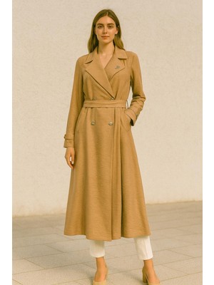 25223 Önü Düğmeli Kolu Düğme ve Kat Detaylı Önü Cepli Beli Bağlamalı Giy Çık Kap #03-25#