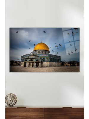 Katar Mescid-I Aksa Yatay Cam Tablo, Modern Ev Ofis Dekoru, Hediyelik Duvar Dekorasyonu Kırılmaz Cam