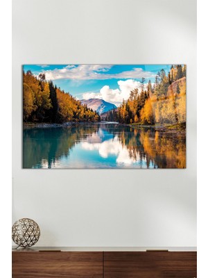 Sonbahar Tabiat Manzarası Yatay Cam Tablo, Modern Ev Dekoru, Hediyelik Duvar Dekorasyonu, Kırılmaz