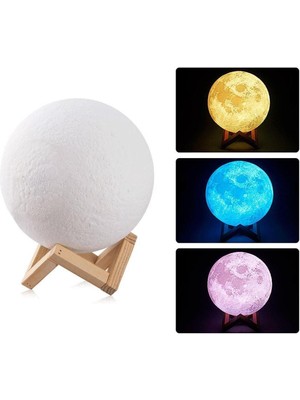 Dokunmatik 3D Ay Lamba, 5 Renk Değiştirir, Stand Hediye, 15CM, Şık ve Kullanışlı.