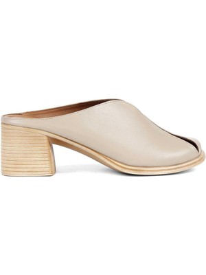 Kadın Vizon Önü Kapalı Topuklu Deri Terlik