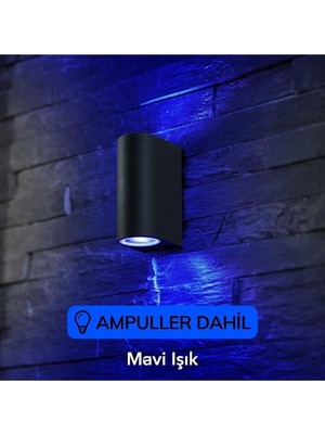 Mavi Işık Ledli Çift Yönlü Siyah Dekoratif Duvar Aplikası Iç ve Dış Mekan
