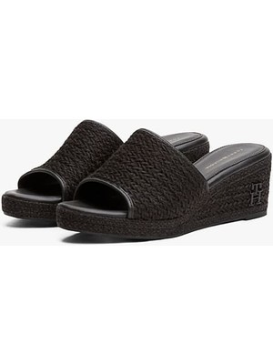 Kadın Hasır Dolgu Topuklu Terlik - Siyah