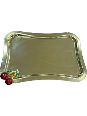Sedosh Home Vision Gold Renkli Kiraz Kabartmalı Paslanmaz Çelik Sunum Tepsisi – 23X16,5 Cm, Şık Dekoratif Takı ve Çikolata Sunum Tepsisi