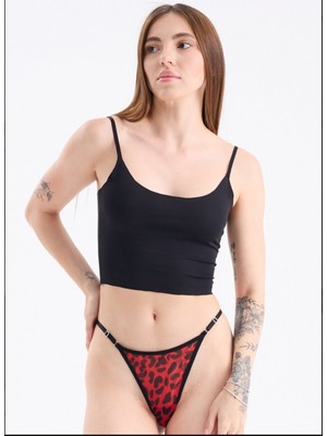 Kırmızı Desenli Tanga Iç Tül Ayarlanabilir Bel Kadın Iç Giyim