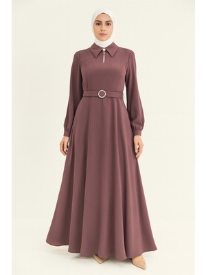 63091 Beli Kemerli Kloş Pul Detaylı Spor Şık Elbise #06-25#