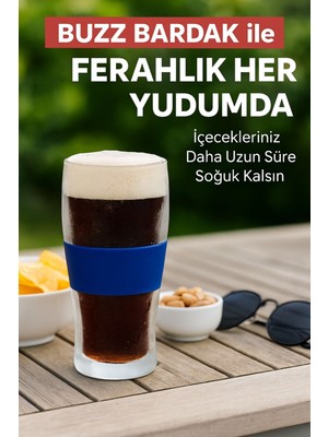 Buzz Bardak – 470 ml Aktif Jel Soğutmalı Cam Bardak | Silikon Tutuş Bantlı