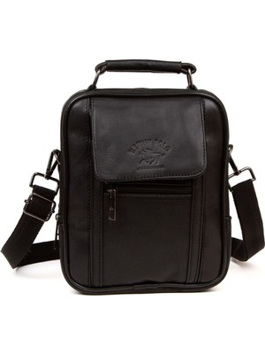 Hakiki Deri Telefon Bölmeli El ve Omuz Çantası, Şık ve Dayanıklı Siyah Renkli Tasarım