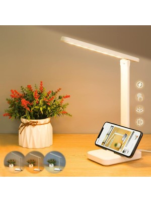 3 Kademeli Çok Fonksiyonlu LED Masa Lambası, Renkli, Dokunmatik, Telefon Standlı