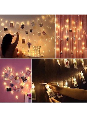 20'li Renkli LED Işıklı Fotoğraf Mandalları Seti