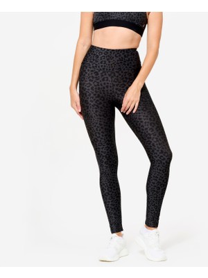 Domyos Kadın Yüksek Bel Fitness Taytı - Leopar Deseni/koyu Gri