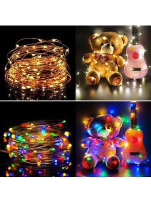 10 Metre Renkli Pilli LED V Sarı Peri Işık, 8 Fonksiyonlu, Şık ve Parlak Aydınlatma