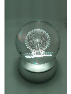 3D Işıklı Dönme Dolap Cam Küre, Çok Renkli, Dekoratif ve Eğlenceli Hediye