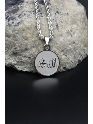 Allah ve Muhammed Yazlı Kolye Paslanmaz Çelik Zincir 3mm 902083