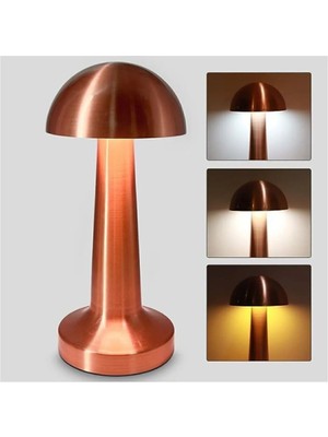 Bakır Renkli Dokunmatik USB Masa Lambası, 3 Işık, Dim Edilebilir, Şarjlı, Modern Tasarım