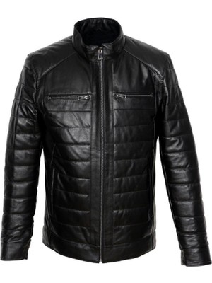 Şişme Model Iç Cepli Siyah Renk Erkek Deri Mont