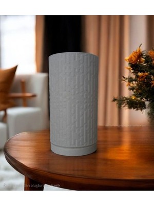 El Yapımı 3D Mermer Dokulu Masa Lambası, Çizgi Detaylı, Beyaz Renkli ve E27 Duy Uyumlu