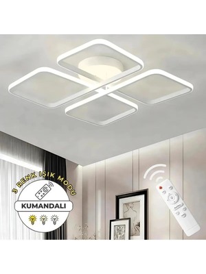 Nuva Beyaz Uzaktan Kumandalı 3 Renk Ledli Dimmerli Plafonyer Ledli Avize