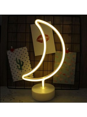 Sarı Neon Ledli Gece Ay Lambası, Dekoratif ve Şık Aydınlatma Seçeneği