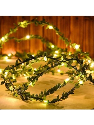 Yapraklı Dekorlu 3 Metre Pilli Peri LED Işık, Yılbaşı ve Dekorasyon Aydınlatması