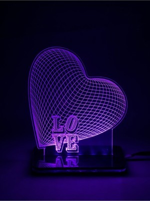 Mor Kalp 3D LED Gece Lambası, Sevgiliye Özel Renkli Hediye