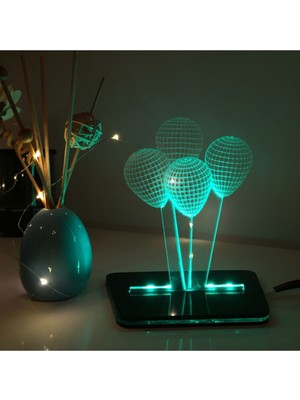Renkli Balon Temalı 3D LED Gece Lambası, Şık ve Havalı Dekorasyon Parçası