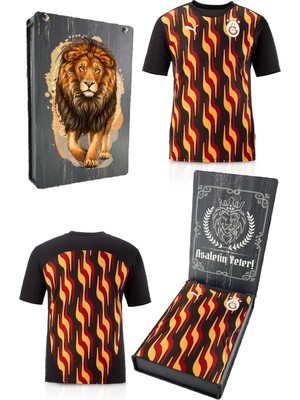 Galatasaray Orijinal Lisanslı Sıfır Yaka Siyah Antrenman T-Shirt Gs Aslan Baskılı Hediyelik Ahşap Kutulu