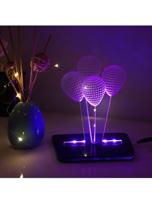 Renkli 3D Balon Temalı LED Gece Lambası Mor, Şık ve Havalı Dekorasyon Parçası