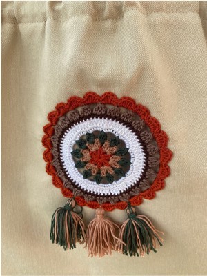 Büzgülü, Otantik, Kiremit/yeşil Mandala Detaylı, Çok Renkli Tote Bez Omuz Çantası