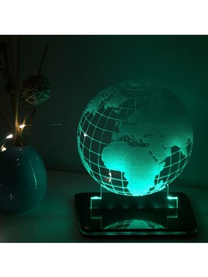 Dünya Temalı 3D Renkli LED Gece Lambası, Yeşil, Harika Dekorasyon Parçası