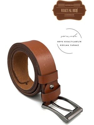 Sermoda 38 mm Vegetal Deri Düz Kot Kemeri Taba