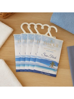 J'Amour Sea Fresh (Deniz Ferahlığı) Askılı Dolap ve Çekmece Kokusu 5'li Paket. Uzun Süre Deniz Ferahlığı.