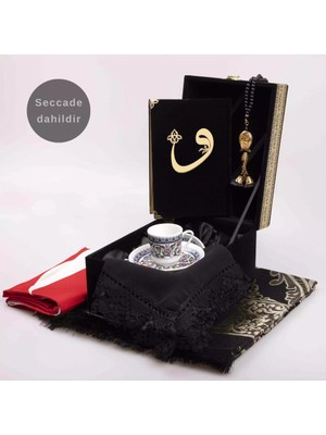 Bayrak + Fincan +  Şal + Seccade + Tesbih + Kuran Hediye Seti (Hafız Boy, Kabe Motifli)