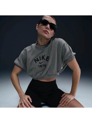 Nike Collection Ss Fleece Crew  Kadın Pamuklu Bol Kesim  Crop T-Shirt HJ0224