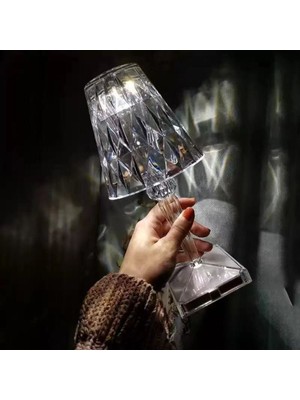 Parlak Kristal LED Şarjlı Masa Lambası, Dokunmatik, Elmas Tasarım