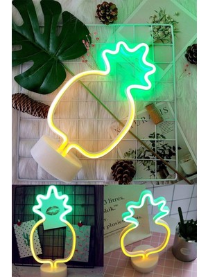 Şık Ananas Temalı Neon LED Masa ve Gece Lambası, Sıcak Bej Renkli Dekorasyon