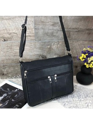 Orta Boy, 5 Cepli, Siyah, Deri, Çapraz Kadın Çantası, 26X23X8 cm
