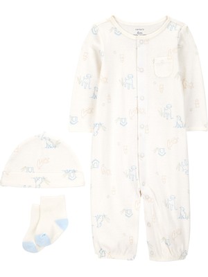Erkek Bebek Ekru Tulumlu Set