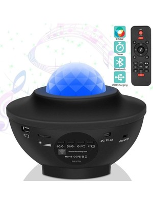 Renkli Yıldızlar Gökyüzü Projeksiyon Gece Lambası, Uzaktan Kumandalı, Bluetooth Müzik Çalar